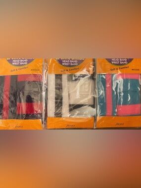Sports Bands: Head Band & 2 Wrist Bands Set - 4 colors to choose. New in Pkg